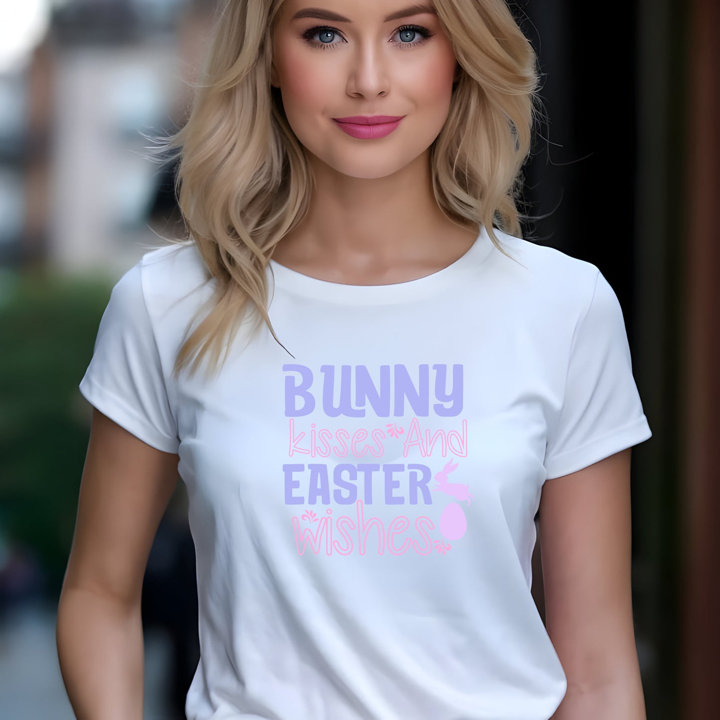 Bunny Easter Wishes Tee — Women's Pastel Easter T-Shirt