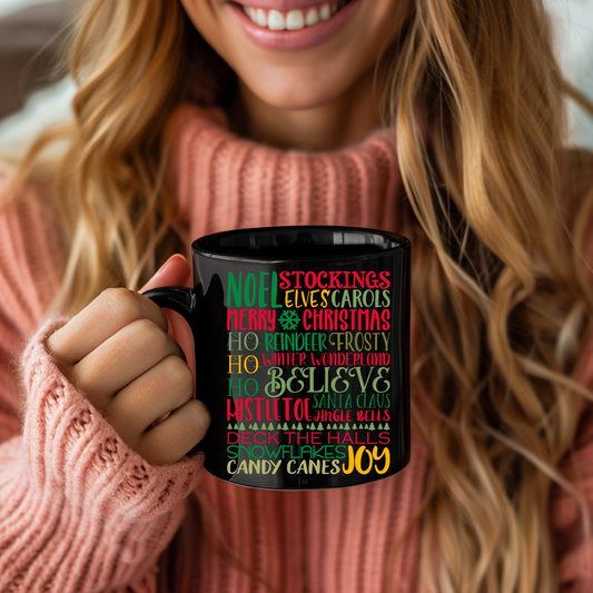 Christmas Word Cloud Mug in White or Black (11 or 15 oz)