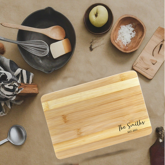 Personalized Engraved Family Name and Date Bamboo Cutting Board