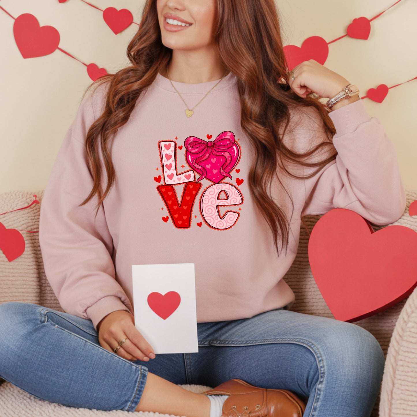 Coquette Love Crewneck Sweatshirt — Feminine Heart Graphic Crewneck