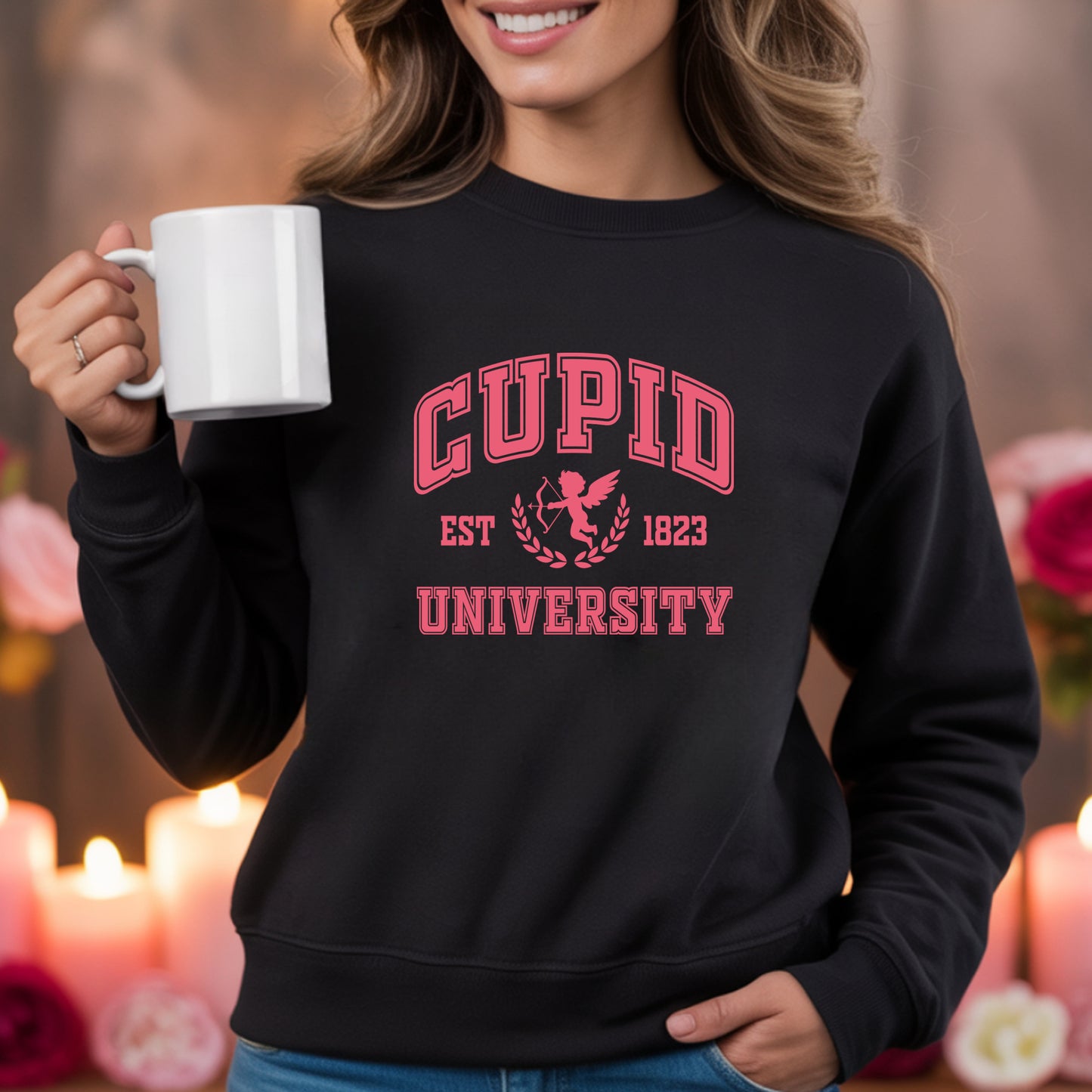 Cupid University Crewneck Sweatshirt — Valentine's Day Graphic Sweatshirt