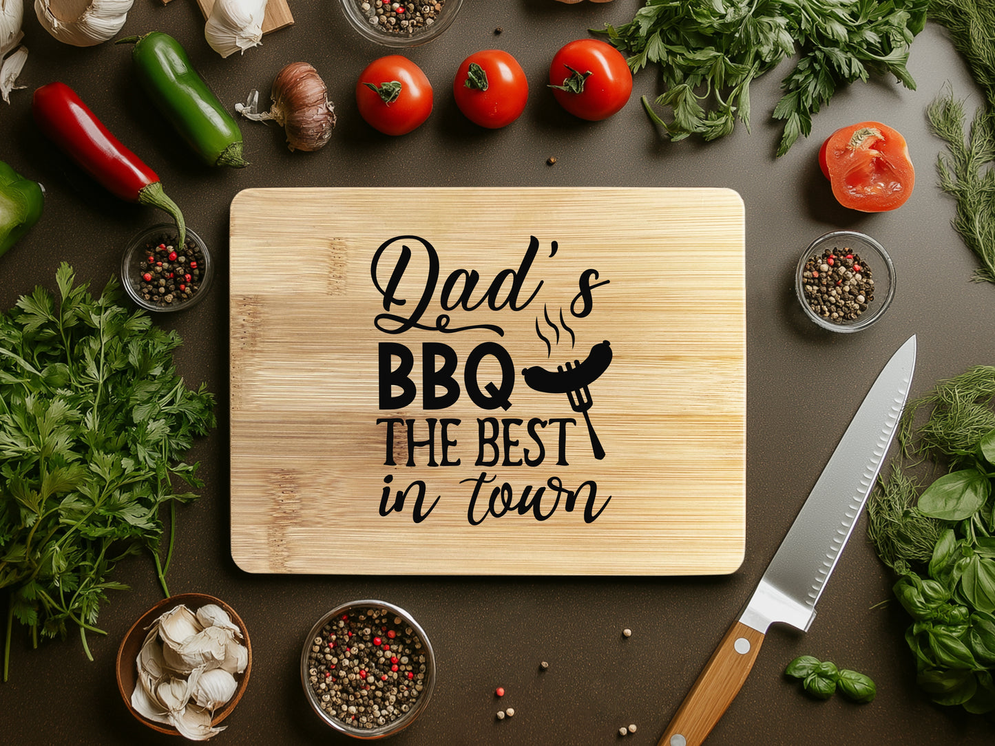 Dad's BBQ Best in Town - Custom Bamboo Cutting Board