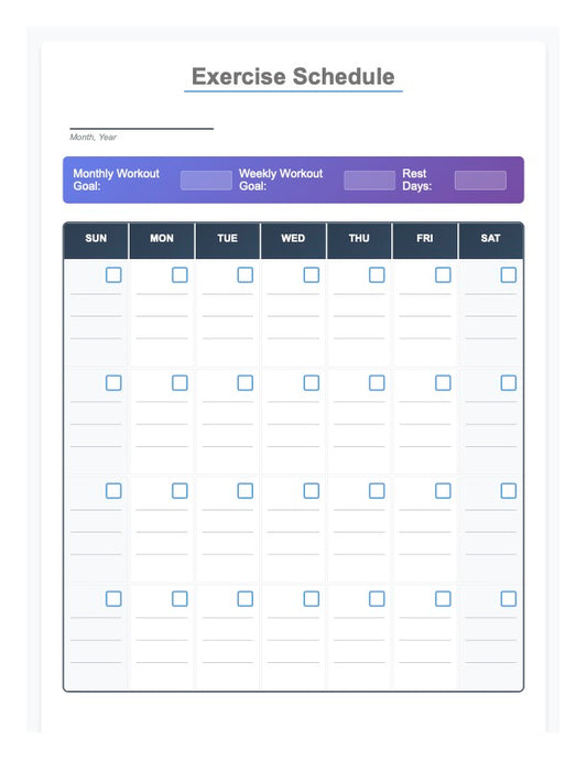 Downloadable Exercise Schedule Calendar