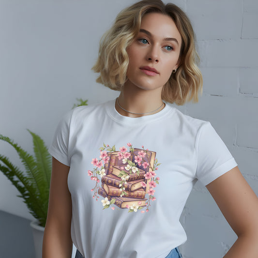 Floral Vintage Books T-Shirt — Cottagecore Library Tee