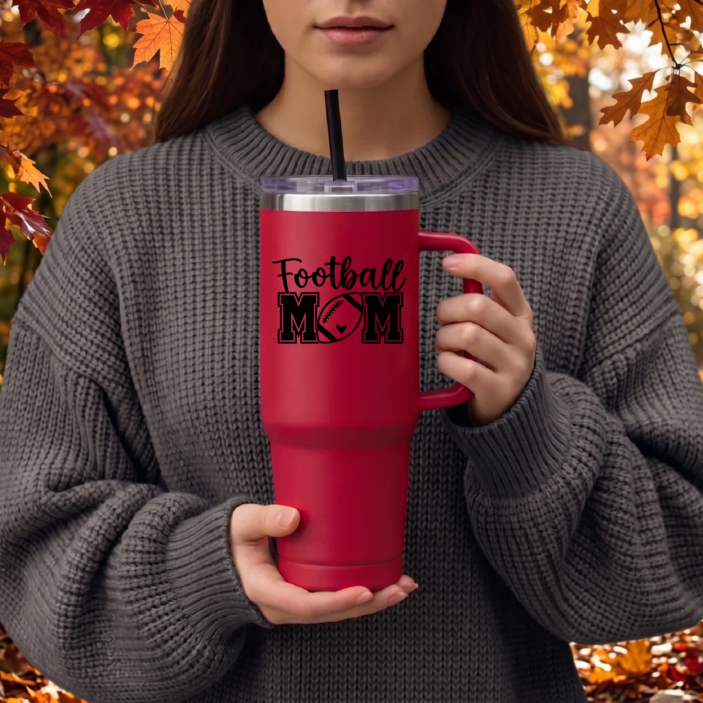Football Mom Insulated Travel Mug 40oz – Cool-Handled Stainless Tumbler for Game Days