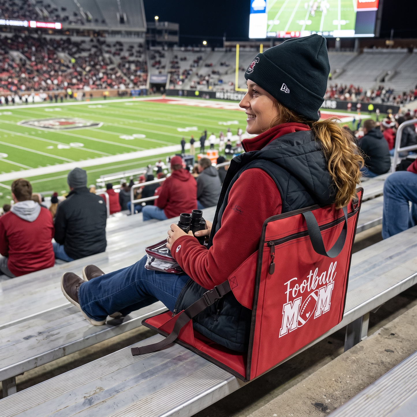 Football Mom Stadium Seat — Portable Padded Bleacher Seat with Backrest