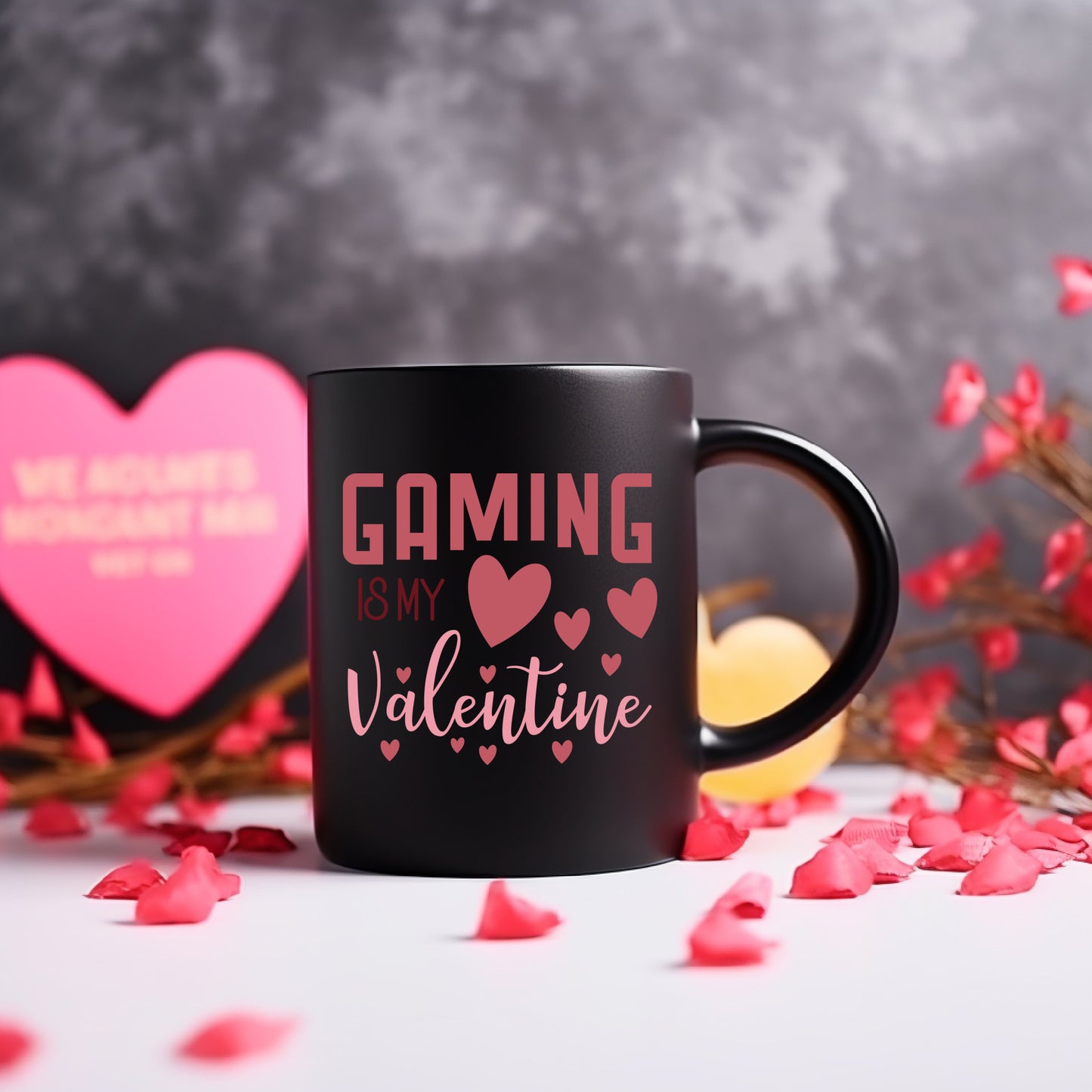 Gaming Game is My Valentine Black Ceramic Coffee Cup, Cute Gamer Valentine Gift (11oz/15oz)