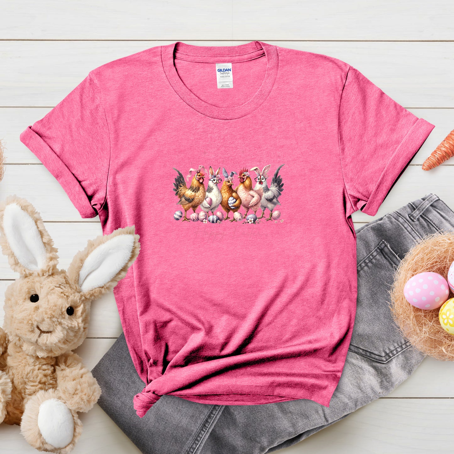 Easter Hens T-Shirt — Cute Chickens & Eggs "Happy Easter" Graphic