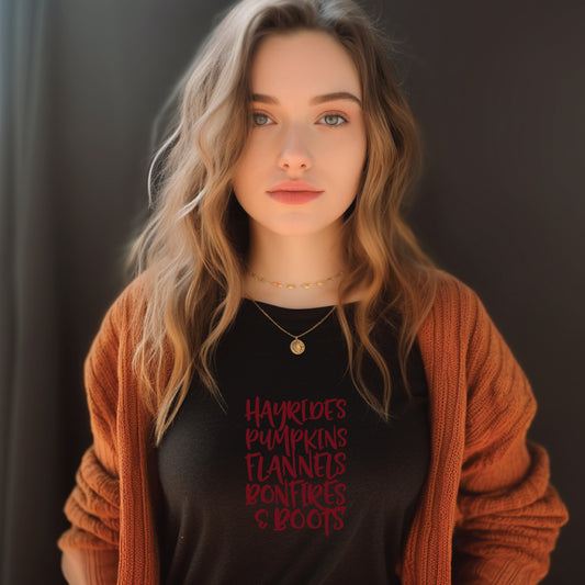 Hayrides, Pumpkins, Flannels Autumn Unisex Thanksgiving Tee