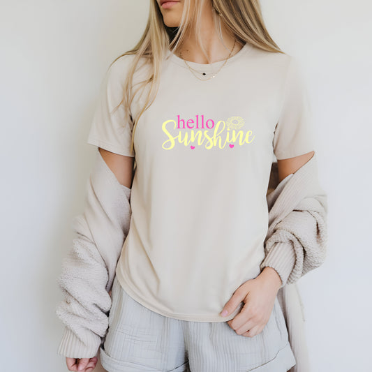Hello Sunshine T-Shirt — Pastel Pink & Yellow Graphic Tee