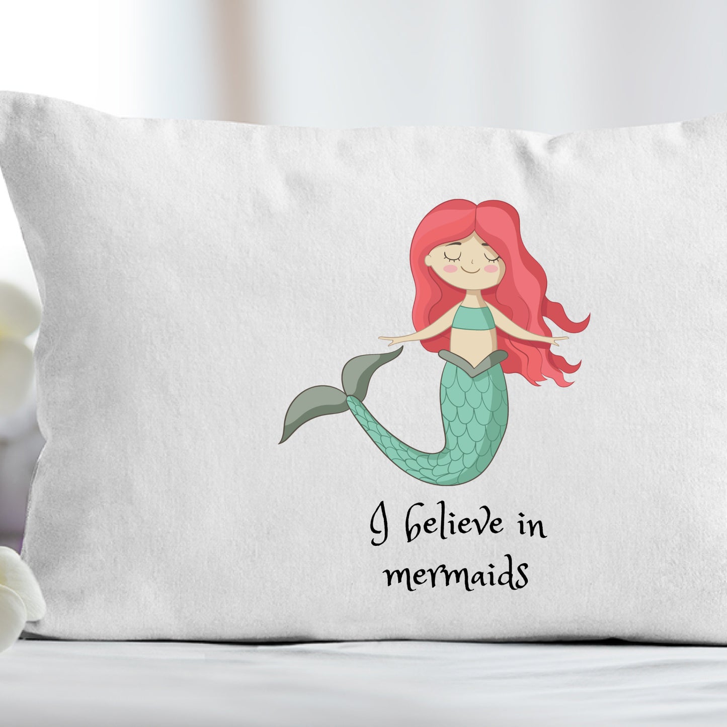 Mermaid Microfiber Pillowcase — "I Believe in Mermaids" Decorative Pillowcase for Kids’ Bedroom & Nautical Gifts