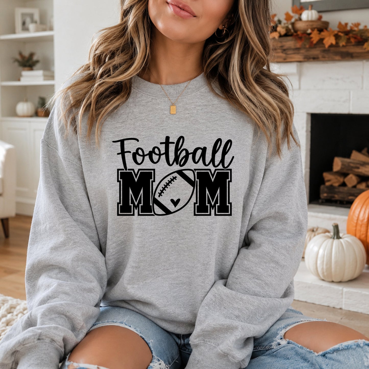 Football Mom Sweatshirt - Women's Crewneck Pullover with Football Graphic