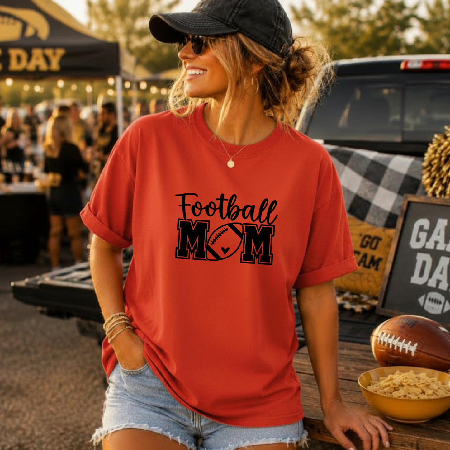 Football Mom T‑Shirt — Script & Varsity Football Mom Tee