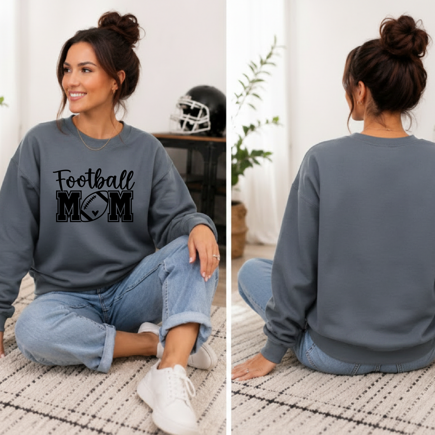 Football Mom Sweatshirt - Women's Crewneck Pullover with Football Graphic