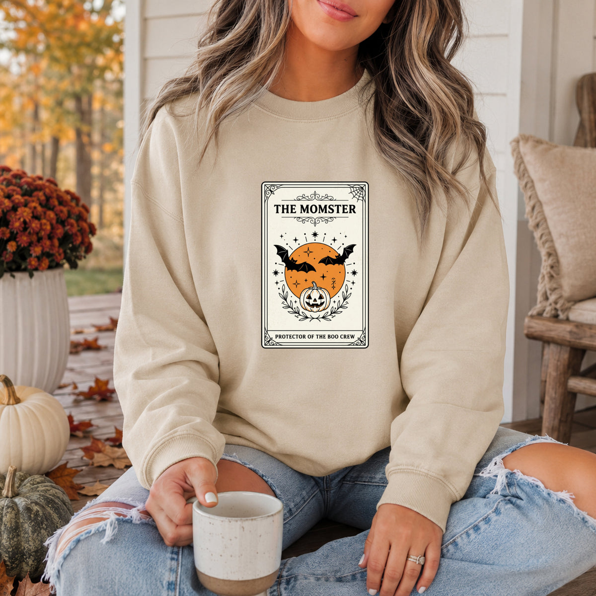 Momster Halloween Crest Crewneck Sweatshirt | bats, pumpkin, gothic vintage