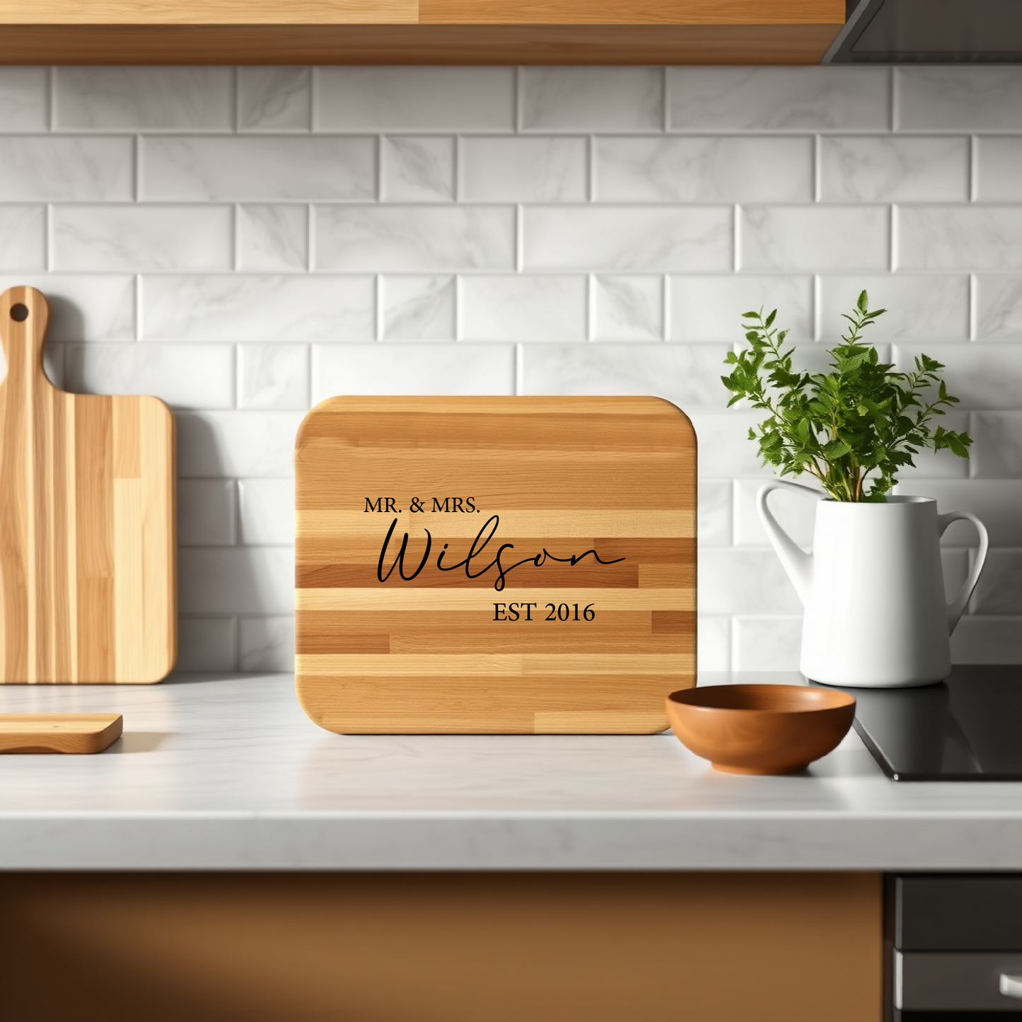 Personalized Mr. & Mrs. Bamboo Cutting Board with Name & Wedding Date