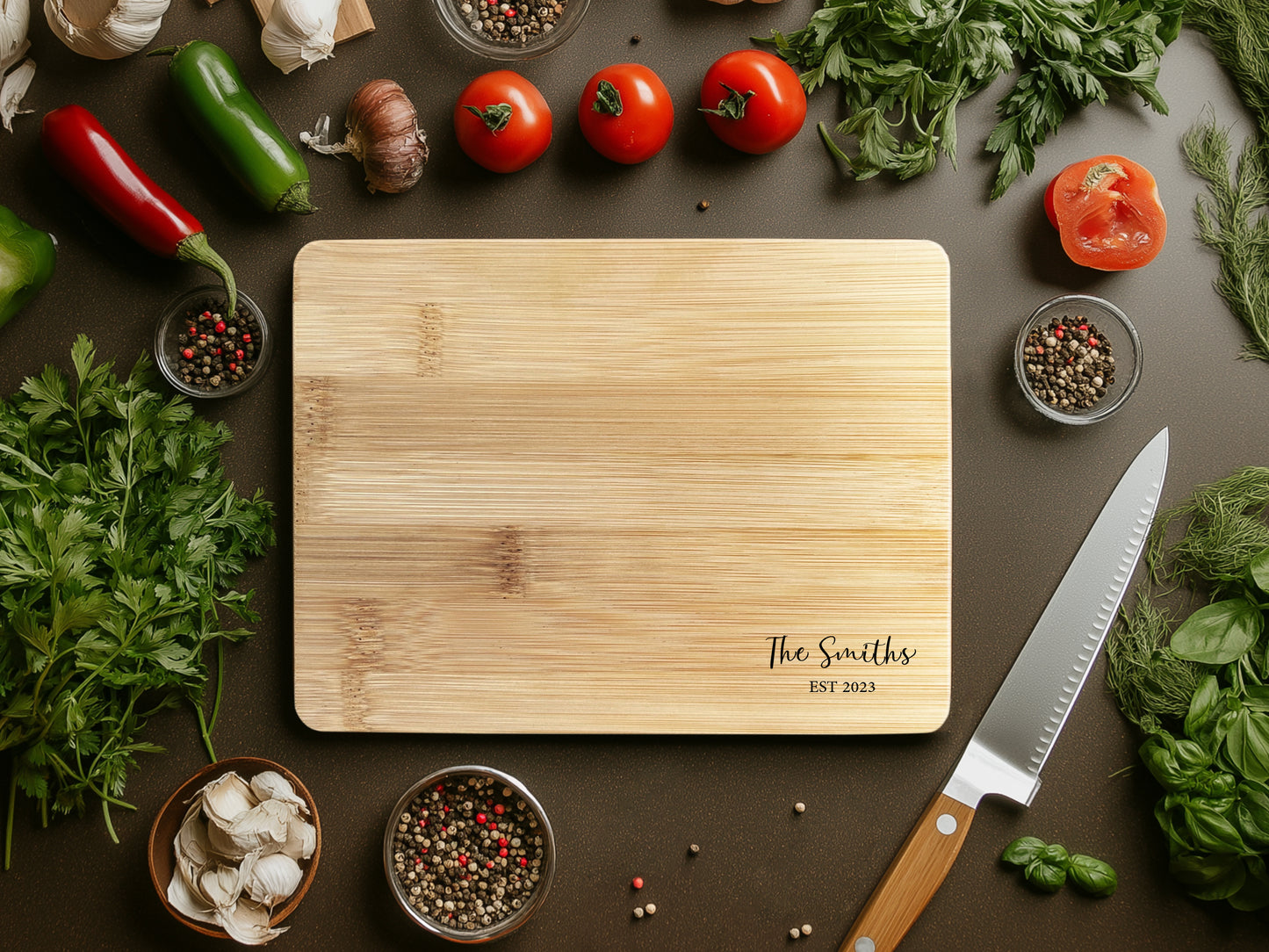 Personalized Engraved Family Name and Date Bamboo Cutting Board