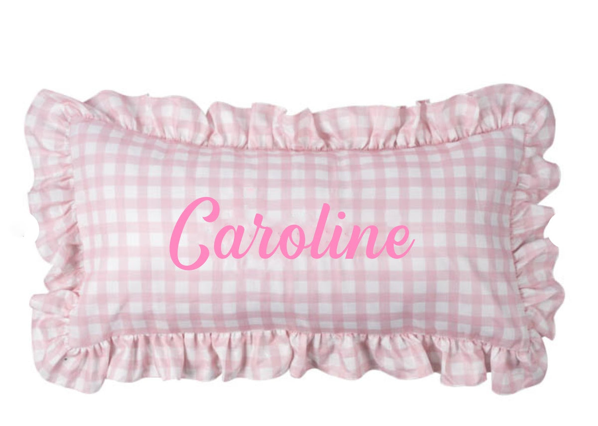 Personalized Embroidered Monogram Ruffled Pillow, Custom Name Nursery Decor Cushion, Baby Room Decor, Dorm Room Pillow, Slumber Party Gift Everbee logoEmbroidered Linen Pillow With Ruffles