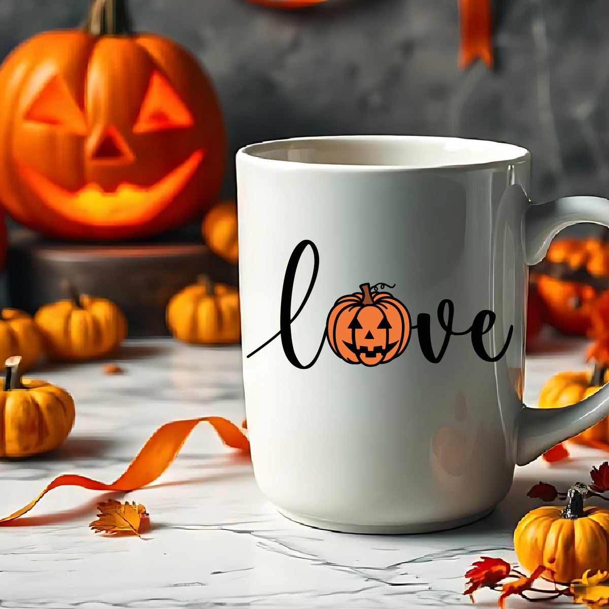 Scary Pumpkin Love Ceramic Mug — Fall Halloween Coffee Cup (11oz & 15oz)
