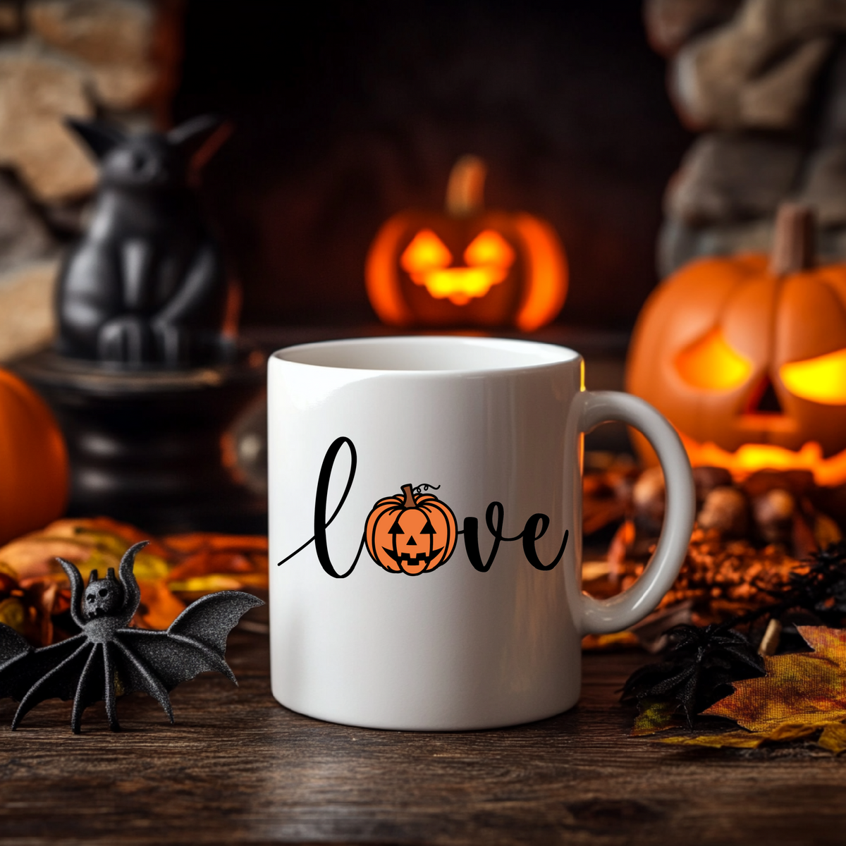 Scary Pumpkin Love Ceramic Mug — Fall Halloween Coffee Cup (11oz & 15oz)