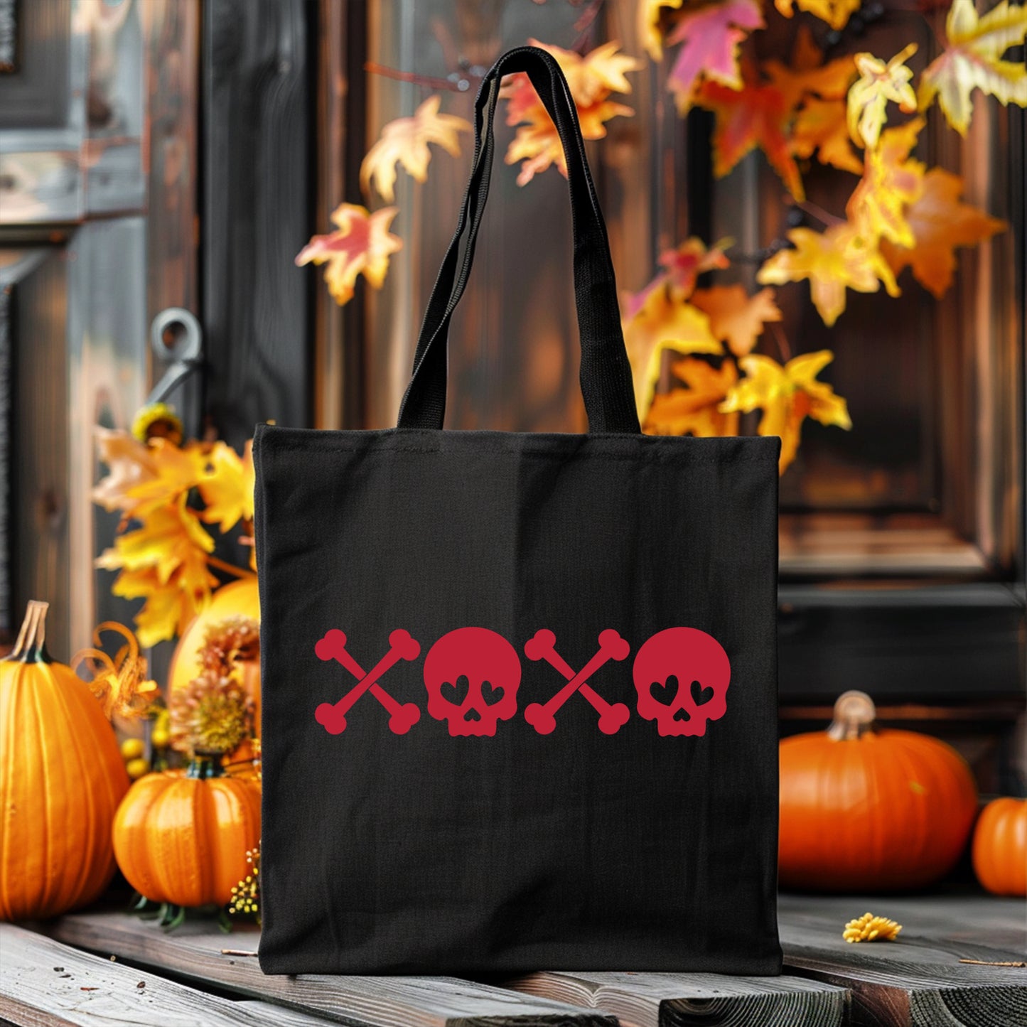 Black XOXO Skull Tote Bag — Gothic Cotton Tote