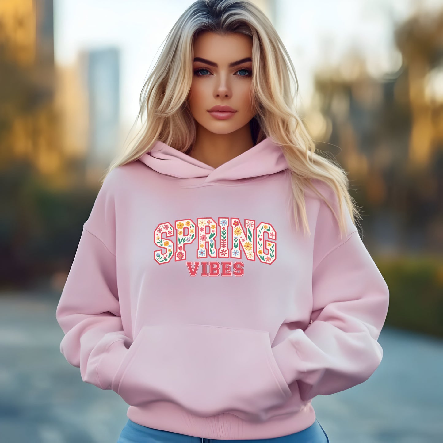 Spring Vibes Hoodie — Floral Pattern Graphic Hooded Sweatshirt
