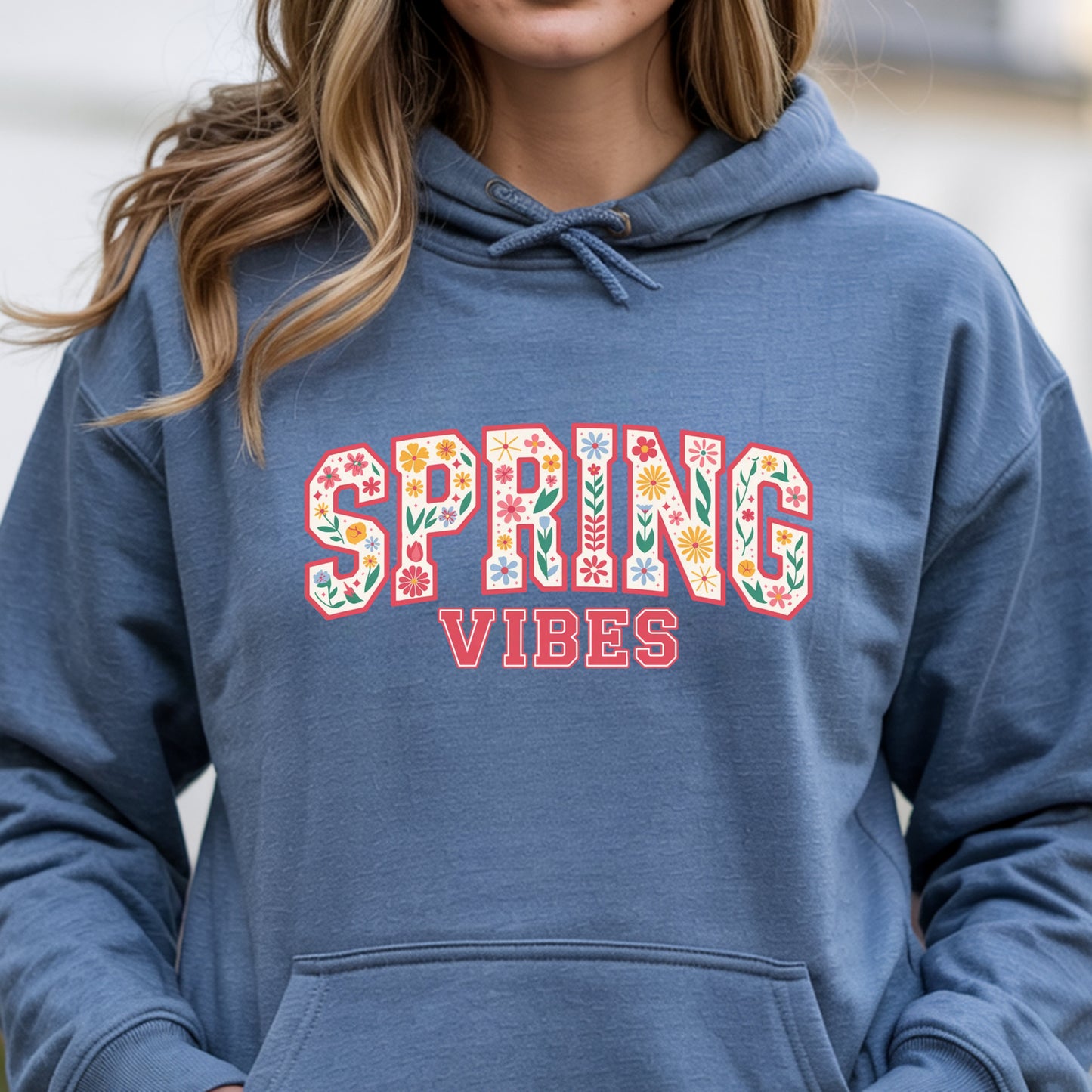 Spring Vibes Hoodie — Floral Pattern Graphic Hooded Sweatshirt