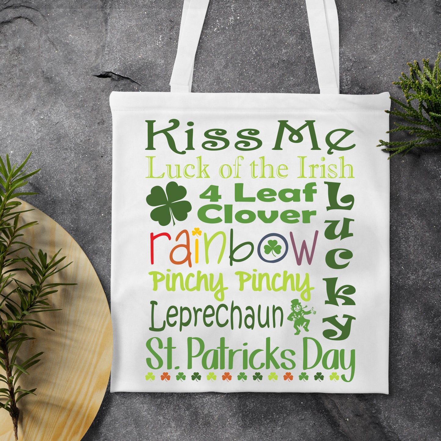 St. Patrick's Word Riot White Tote Bag — Bold Typographic Holiday Tote - 3 Sizes