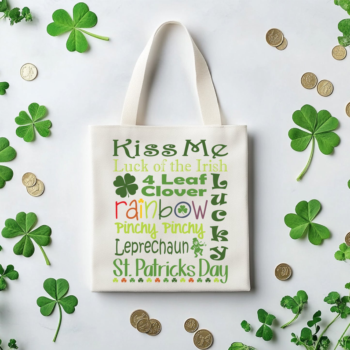 St. Patrick's Word Riot White Tote Bag — Bold Typographic Holiday Tote - 3 Sizes