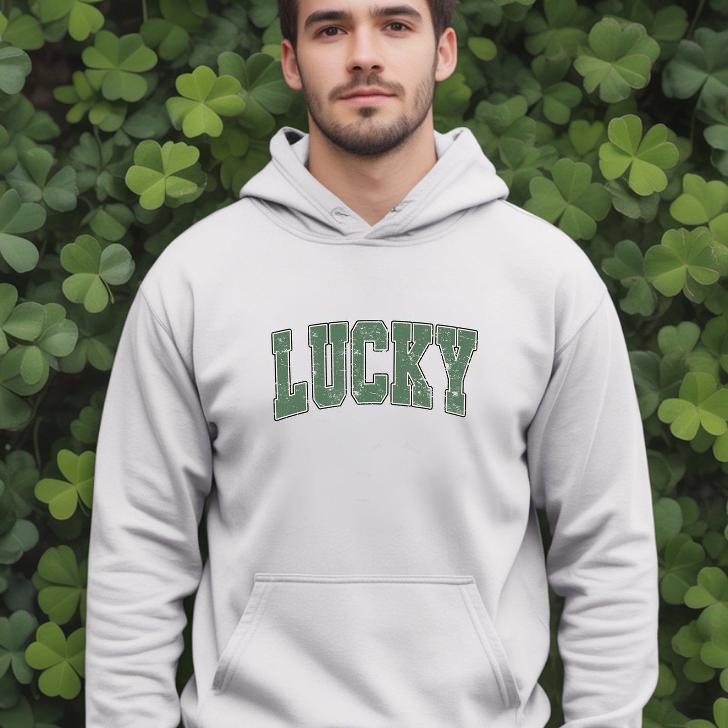Lucky Distressed Hoodie — St. Patrick’s Day Green Vintage Lettering