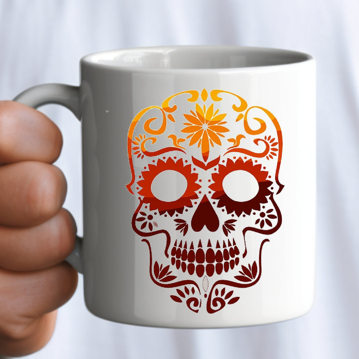 Sugar Skull Ceramic Mug – Day of the Dead Floral Skull Coffee Cup (11oz, 15oz)