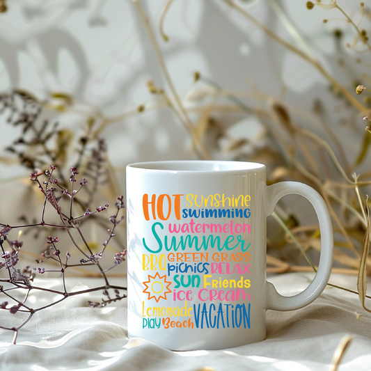 Hot Fun in the Summer Ceramic Mug — Colorful Summer Vibes Coffee Cup (11oz/15oz)