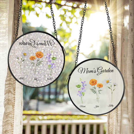 Stained Glass Suncatcher for Window Hanging (Golden Frame)