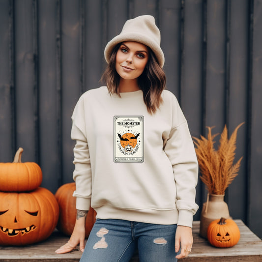 Momster Halloween Crest Crewneck Sweatshirt | bats, pumpkin, gothic vintage