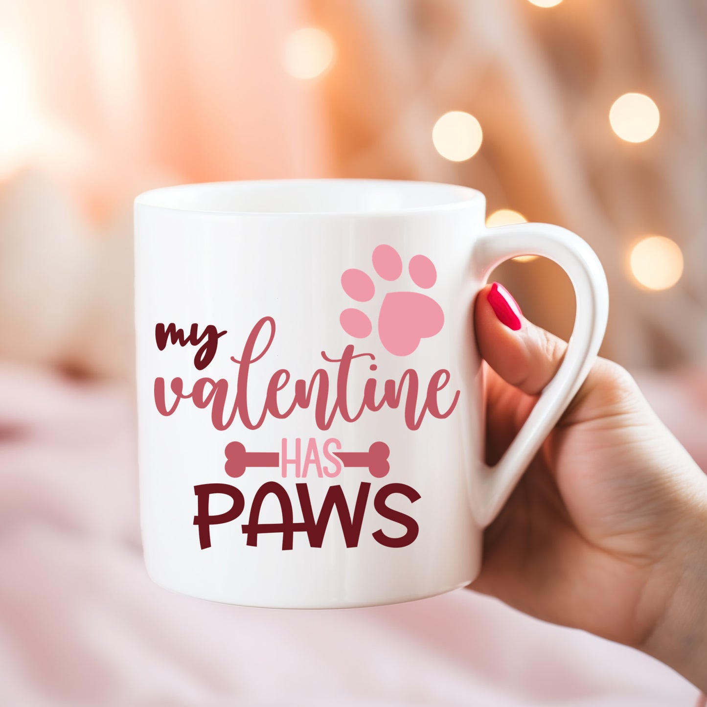 My Valentine Has Paws Ceramic Mug — Cute 11oz & 15oz Coffee Cup