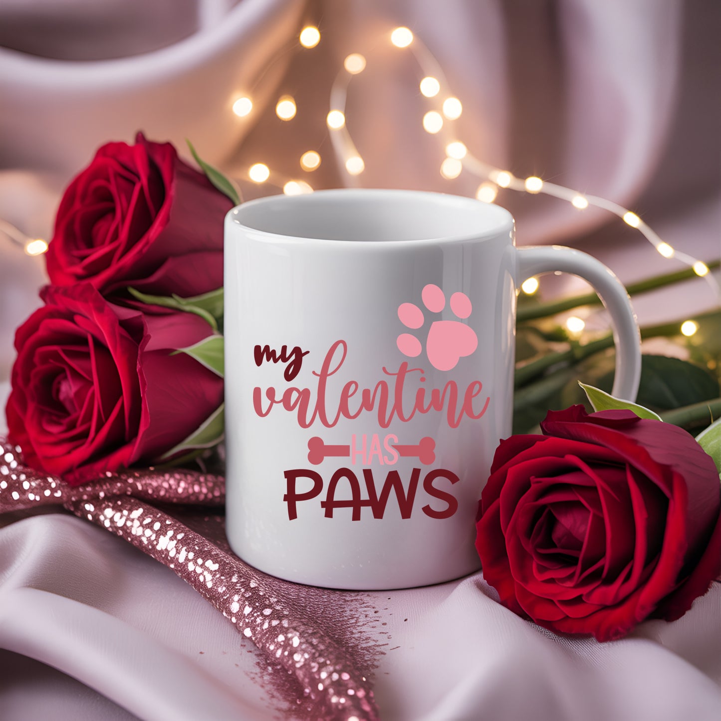 My Valentine Has Paws Ceramic Mug — Cute 11oz & 15oz Coffee Cup