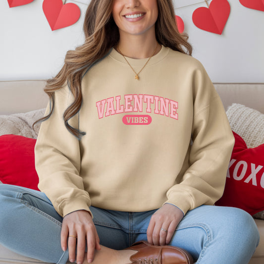Valentine Vibes Varsity Crewneck Sweatshirt | Valentine's Day retro lettering