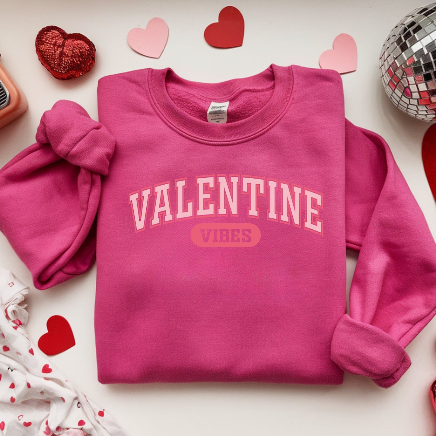 Valentine Vibes Varsity Crewneck Sweatshirt | Valentine's Day retro lettering