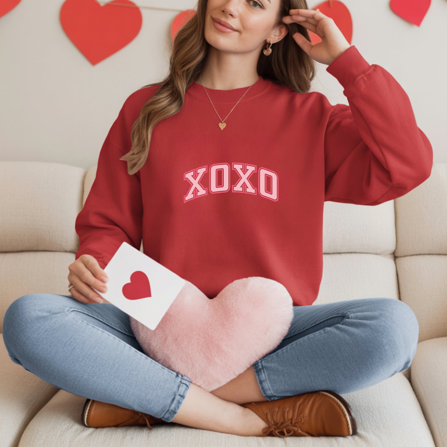 XOXO Pink Varsity Crewneck Sweatshirt