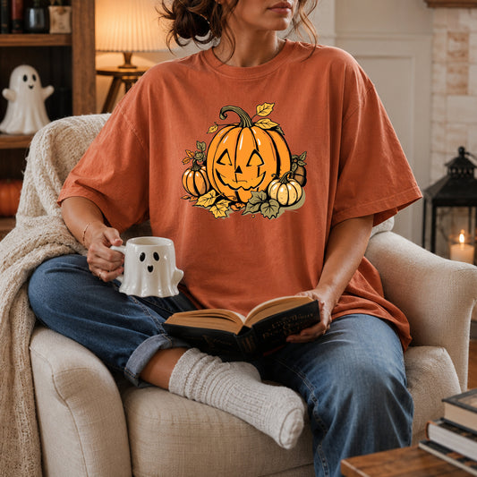 Halloween Pumpkin Fall Graphic Tee, Cozy Autumn Outfit for Her