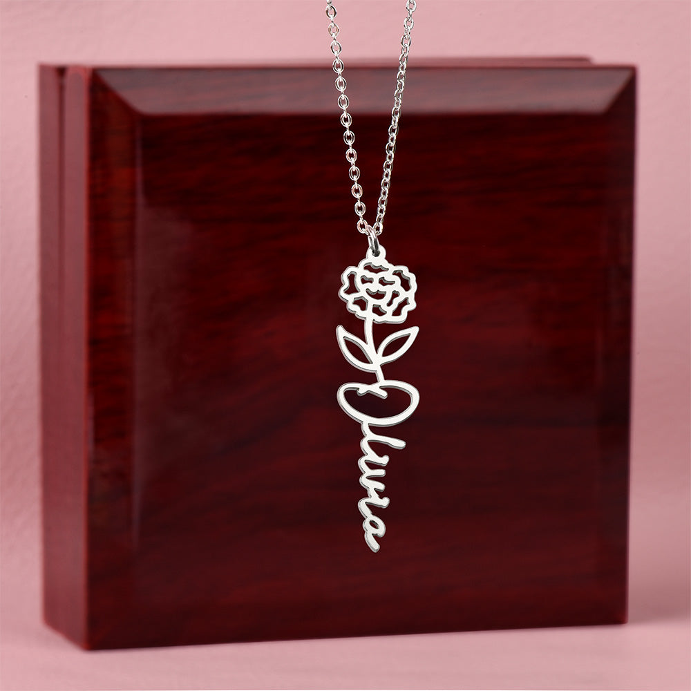 Personalized Birth Flower Name Necklace