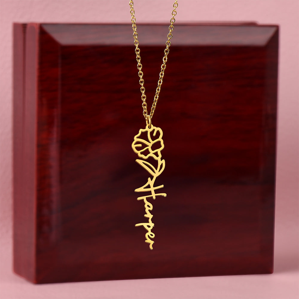 Personalized Birth Flower Name Necklace