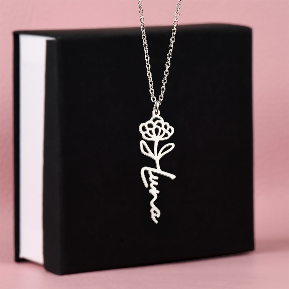 Personalized Birth Flower Name Necklace