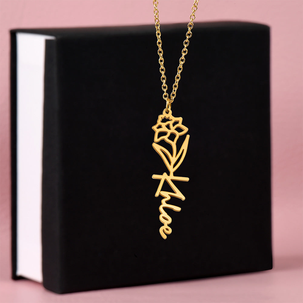Personalized Birth Flower Name Necklace