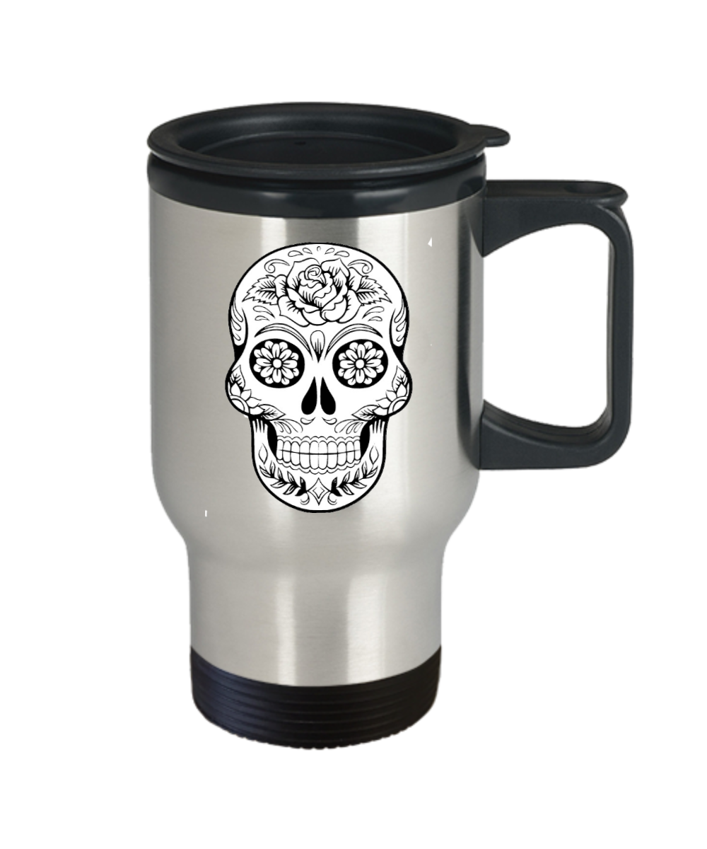 Black and White Sugar Skull Travel Mug