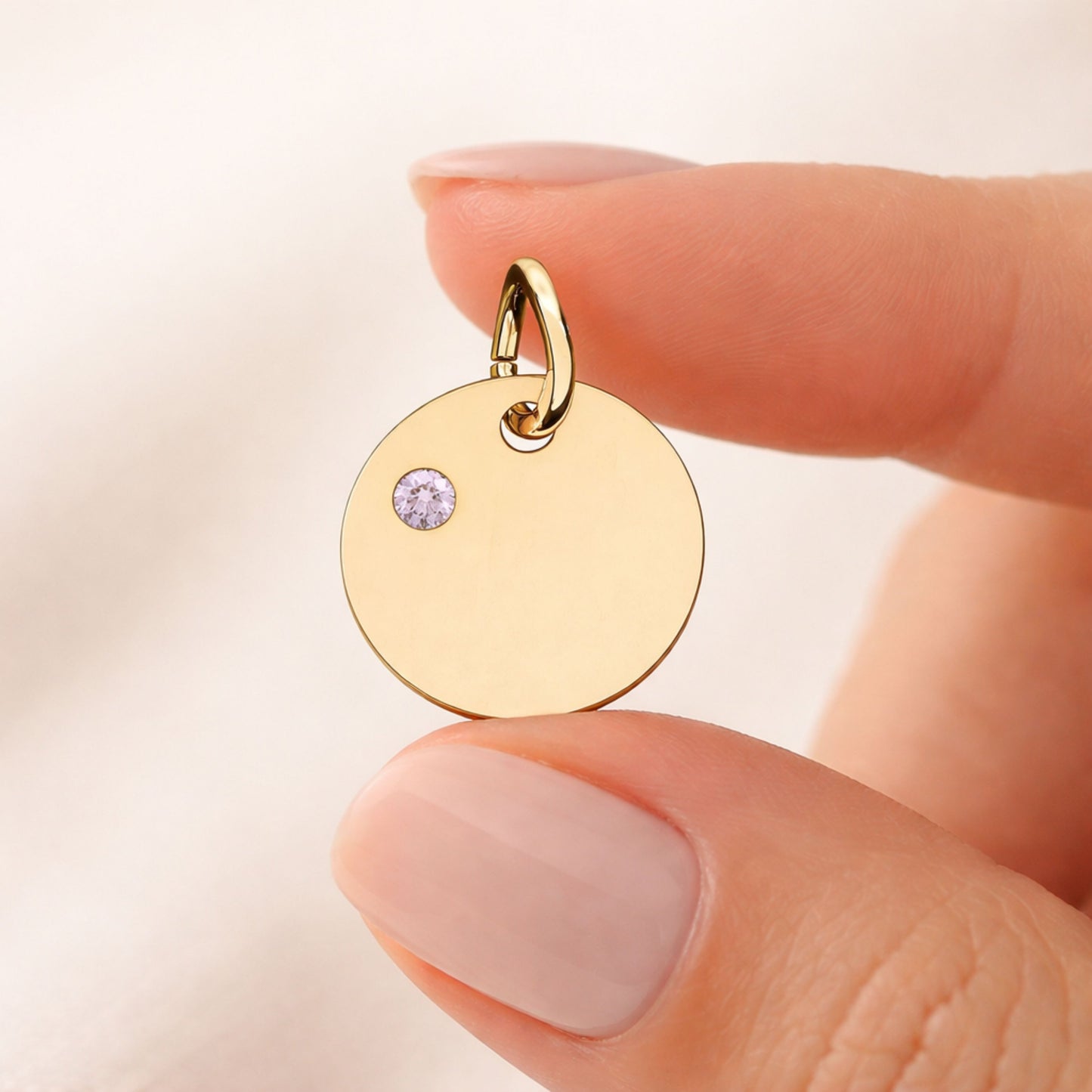 Engravable Birthstone Circle Charm — Personalized Initial & Birthstone Pendant