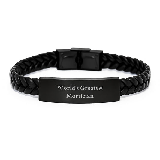 Mortician Humor Gifts from Men to World's Greatest Mortician Interlaced Leather Bracelets for Men - Image 1