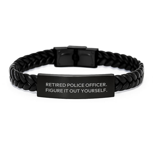 Police Officer Humor Gifts from Friends - Interlaced Leather Birthday Unique Gift for Men - Retired Police Officer Figure It Out Yourself Quote, 7.87 inches Long - Image 1