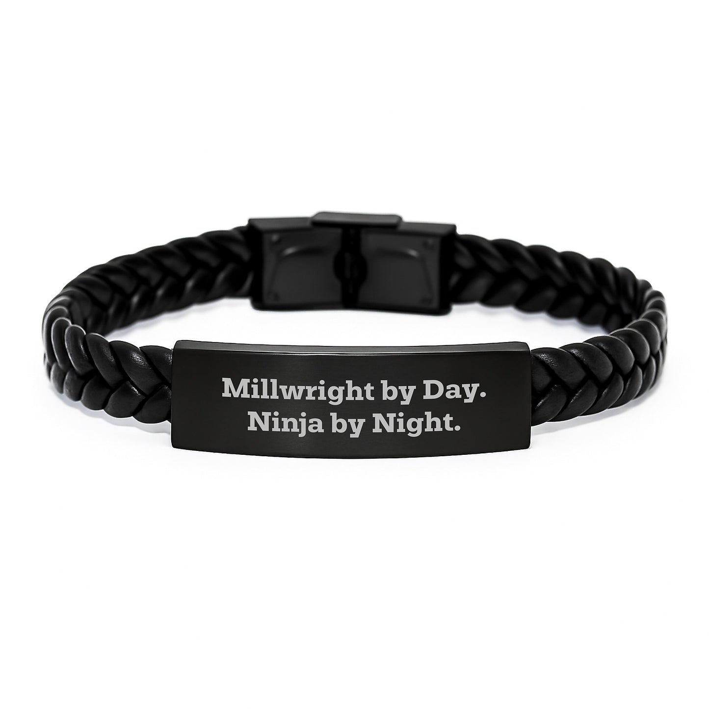 Millwright Gifts from Men, Inspirational Interlaced Leather Bracelet for Millwright Graduation Unique Gifts, Funny Quote: 'Millwright By Day. Ninja By Night.' - Image 1