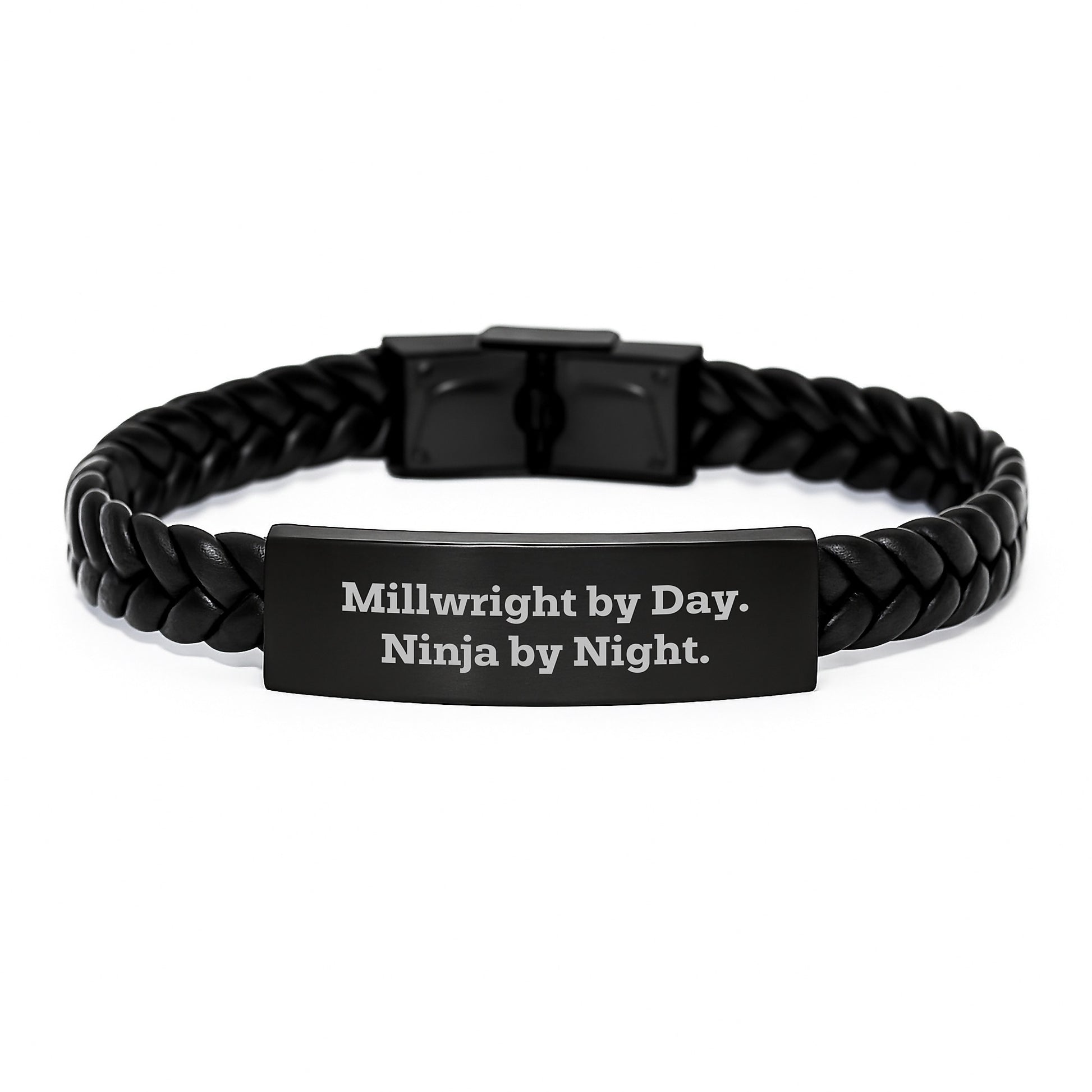 Millwright Gifts from Men, Inspirational Interlaced Leather Bracelet for Millwright Graduation Unique Gifts, Funny Quote: 'Millwright By Day. Ninja By Night.' - Image 1